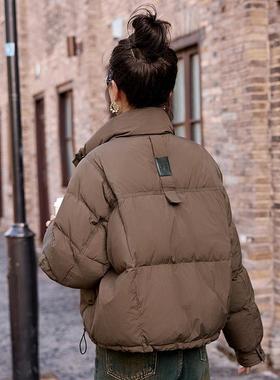 羽绒服冬新款个子时RX9177-1尚气质休闲小款洋气立领抽小绳包服R