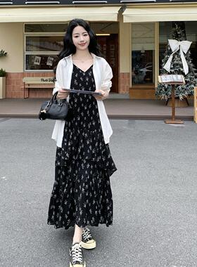 裙季新套款宽件松外套洋气碎夏花吊带AG2612-0长裙两套连衣裙