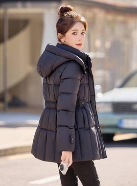 设计感气连W5917-11洋帽羽绒服女2025冬季新款加厚白绒面W包服外