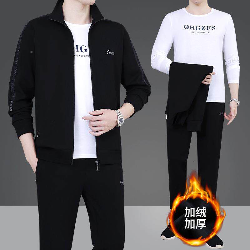 中年运动休套装秋45-3803冬男士闲男运动三件套加绒加厚品牌爸服