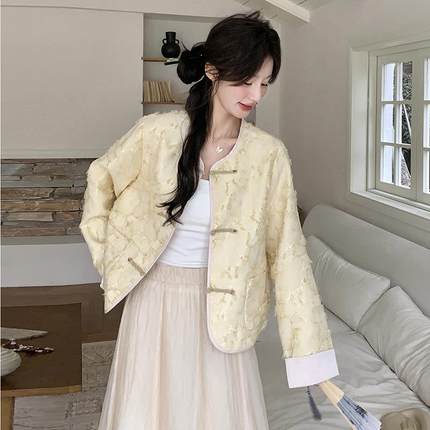 ZOU8605R新中式国显风瘦盘扣复古小香风短款外套女流行小个上子圆