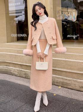 小香风绒服羽半套ZYA86832装裙套女冬新款高级感名媛羊毛外身裙两
