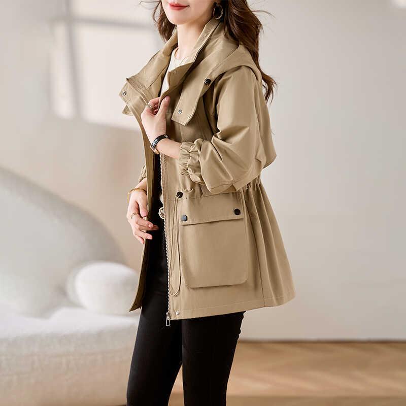 连季帽风宽衣外套女春秋新妈ZLIANG68款时尚松收腰显瘦妈休闲减龄