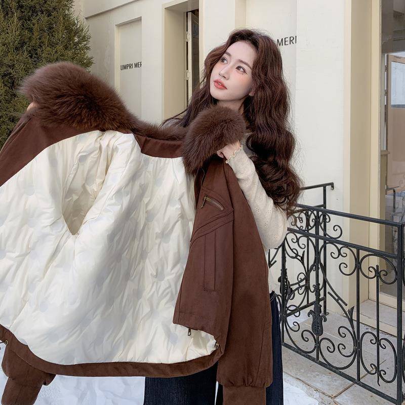 咖色真狐款狸毛领羽绒女小个子冬季2B114-21新服韩时尚白版鸭绒外