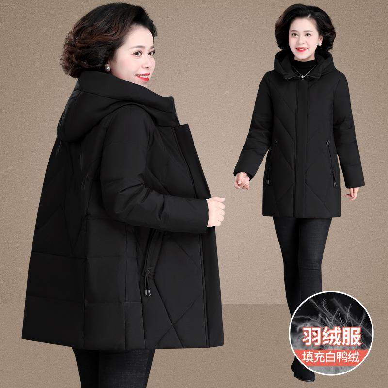 羽帽绒服女冬白中长款时洋气妈妈尚中老年鸭绒保暖外22-8827套连