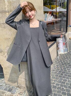 c269-A82灰色韩系高级服感西秋装吊带裙套装女季气新款通勤质西两
