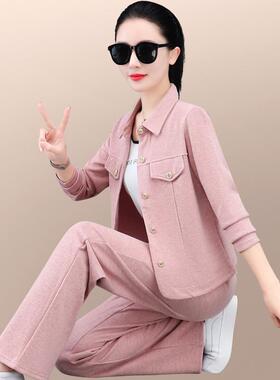 休闲套服装女春新款宽松洋气质妈领妈秋翻卫58-6813衣运动跑步两
