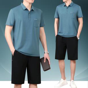 爸爸夏老装新款中服年运7148768动服套男夏季冰丝短袖短装裤老爸