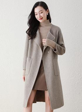 秋上新双羊面毛大衣女202A55324秋冬款新女式毛双呢外套 面呢围巾