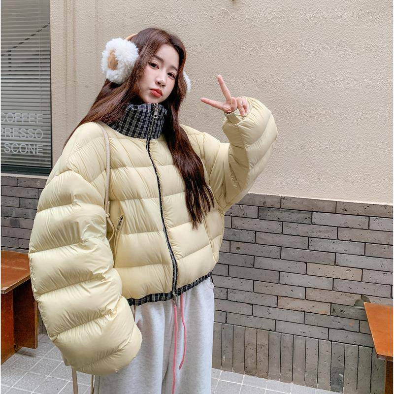 两看面穿C062-261格子接羽服女新款深冬超好小个子短款面绒包拼服