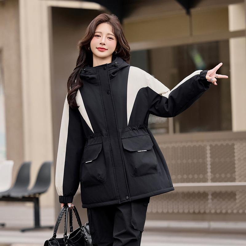 女式羽绒服024冬季新款工装派克冲锋衣拼CY8108-1色连帽白鸭绒2外