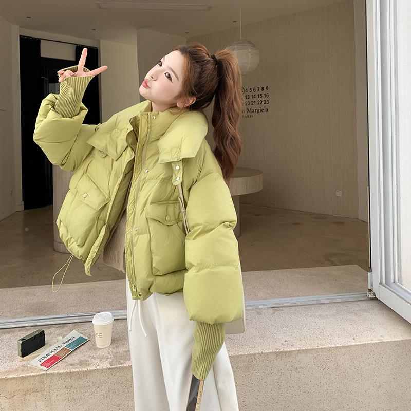 色设计加感立b005-609领羽绒服女冬季绿好看短款厚面包服白鸭巨绒