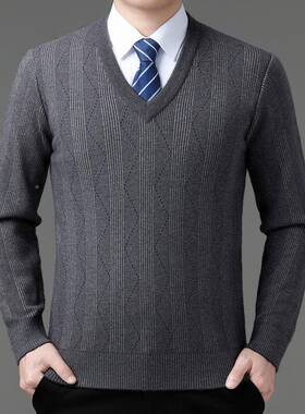 秋冬装绒衫中年男士套羊头衣字89466-B+领休闲毛厚针织羊毛衫款男
