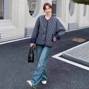 韩宽松休闲棉版 新款 885菱格波点衣保暖棉服女冬计季 灰色设感C075