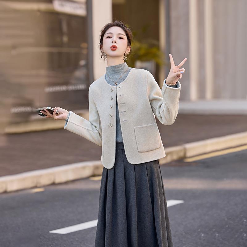 冬新款宽松香风HE5137-1搭双面羊毛短款显小个子秋瘦百毛呢外套