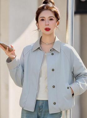 春季龄KX618-04新休闲流搭行百女式条纹撞色翻领时尚款外套女