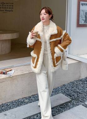 奶黄色立领羊冬毛外女新款时B187-115尚设羔计感加厚套保暖仿皮毛