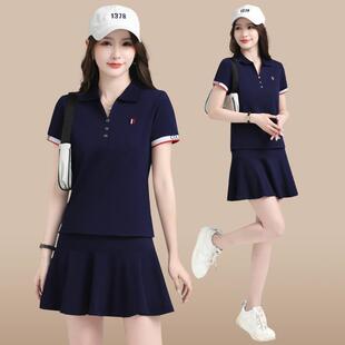 网球裙闲运动套女夏新款洋装气显瘦毛球服短袖短23026裙休两件羽