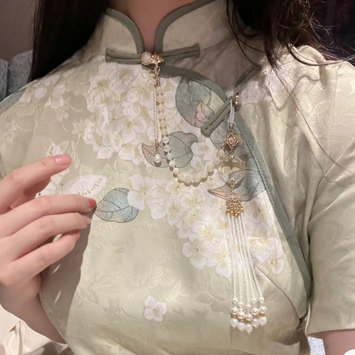 古风旗袍压襟莲花珍珠流苏
