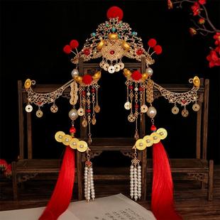 古风头饰元宝小财神发冠流苏发钗毛球过年发饰汉服拜年喜庆配饰品