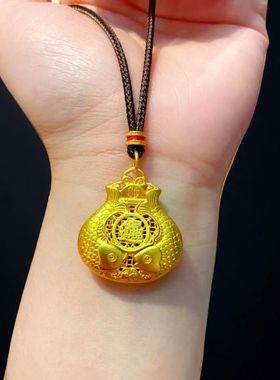 沙金招财进宝双鱼福袋镂空吊坠