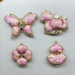 粉色宋锦小马蝴蝶四叶草葫芦吊坠挂件双面背云挂饰diy包挂配件