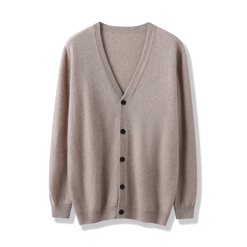 男士V领山羊绒开衫羊毛针织衫