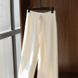 羊绒阔腿裤 外穿 女秋冬高腰垂感显瘦休闲宽松直筒羊毛针织拖地长裤