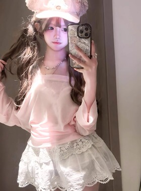 BBING甜饼 蕾丝蝴蝶结白色芭蕾蛋糕裙高腰蓬蓬短裙公主裙半身裙