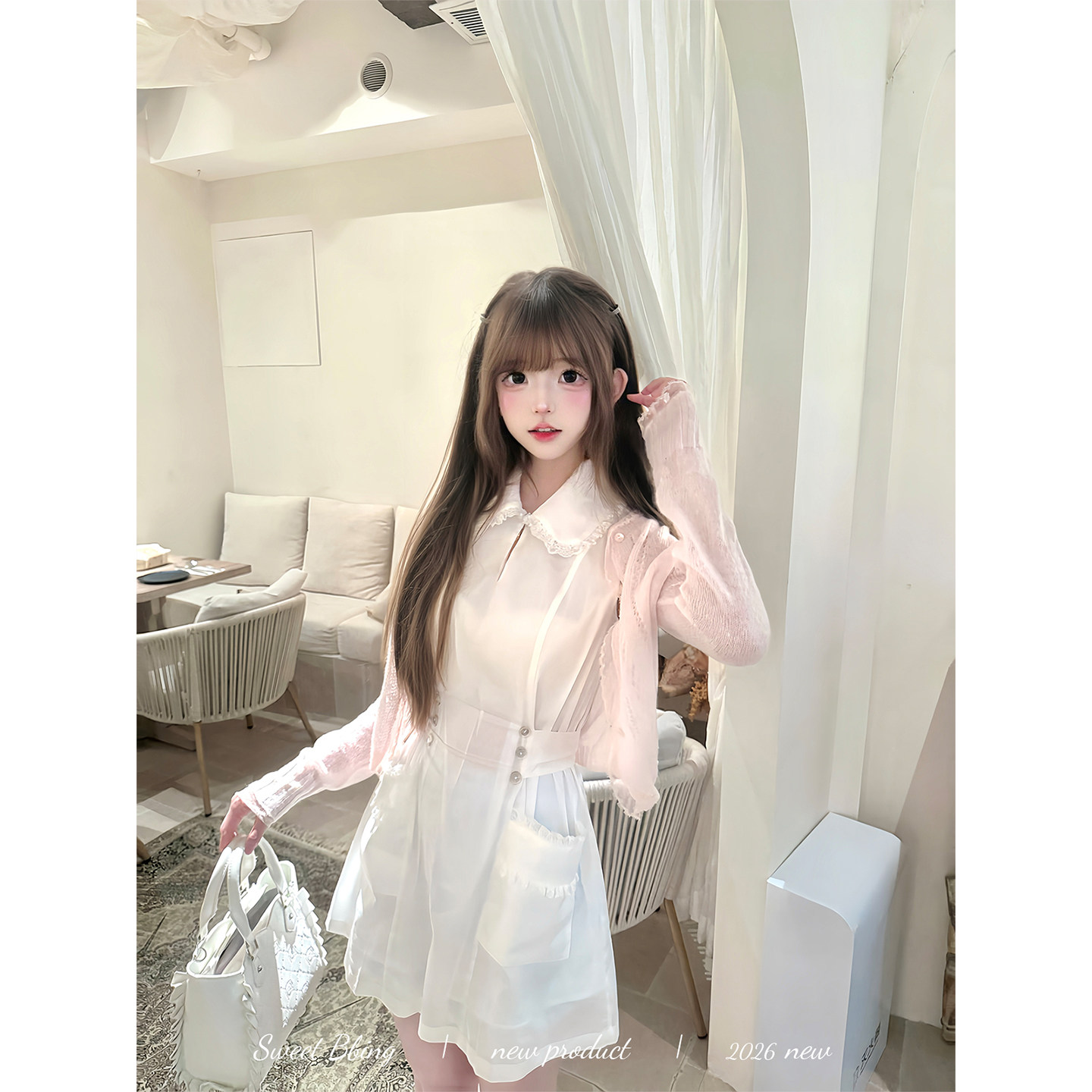 白梨花初恋感收腰少女小白裙图片