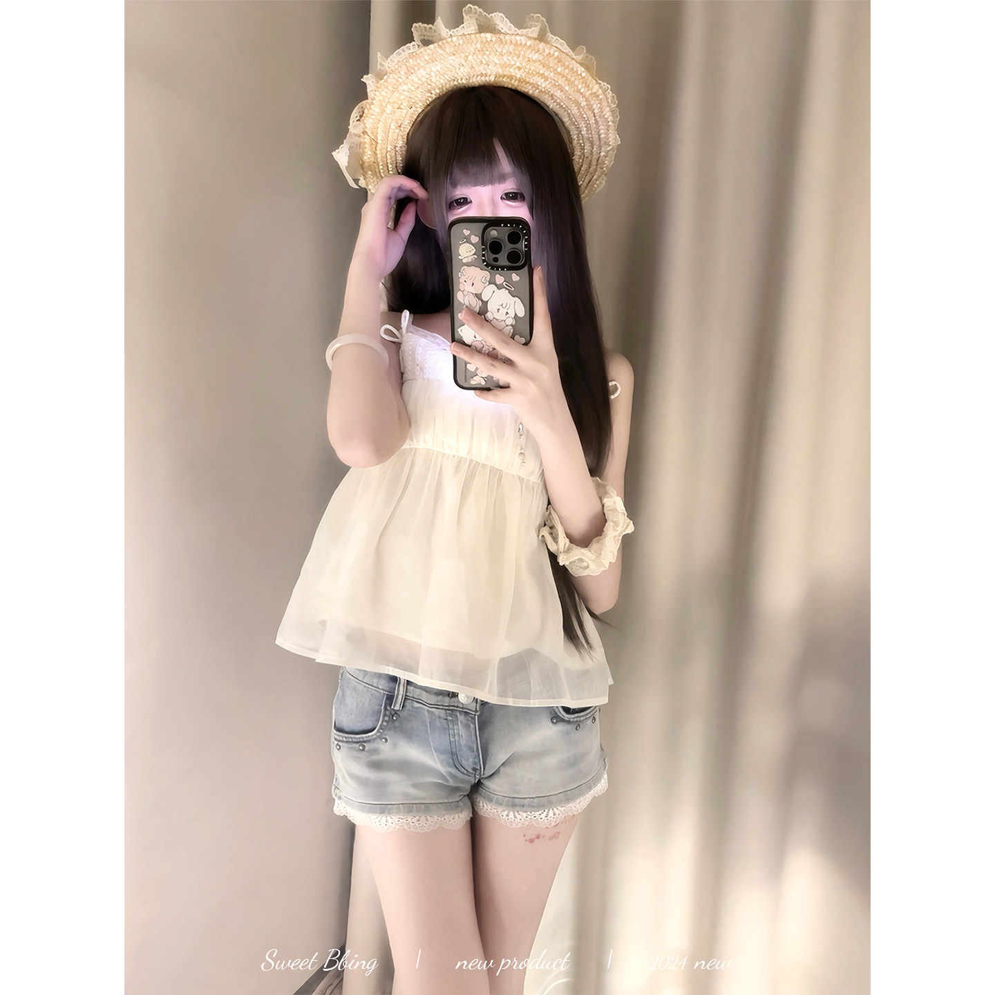 BBING甜饼 蕾丝拼接花边柳钉低腰百搭牛仔短裤小个子显腿长热裤