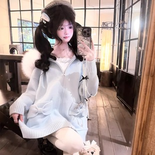 外套&蝴蝶结针织吊带裙 大毛领加绒毛衣针织开衫 BBING甜饼 小雪团