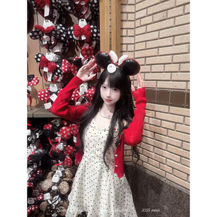温柔复古挂脖收腰天丝吊带连衣裙&红色开衫 BBING甜饼 波点缪斯