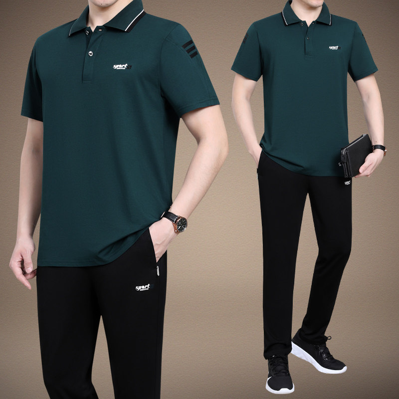 中老年运动套装男夏季休闲运动服男士夏装套装短袖长裤T恤爸爸装