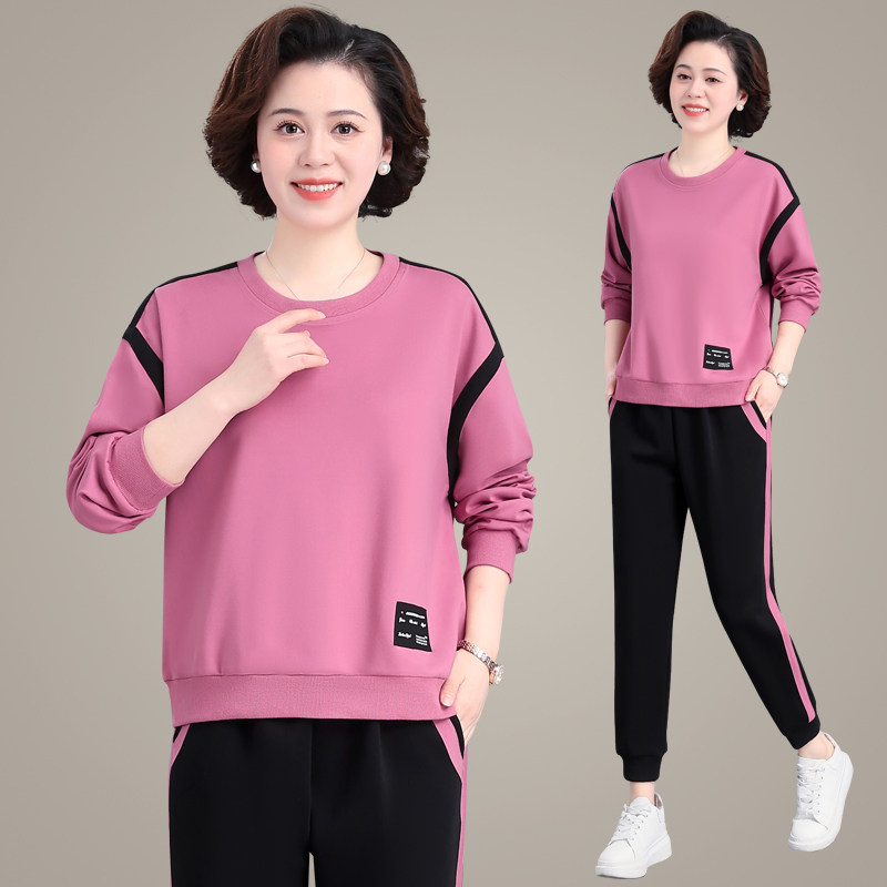 妈妈春装运动服套装女洋气中老年春秋外套休闲中年大码卫衣两件套