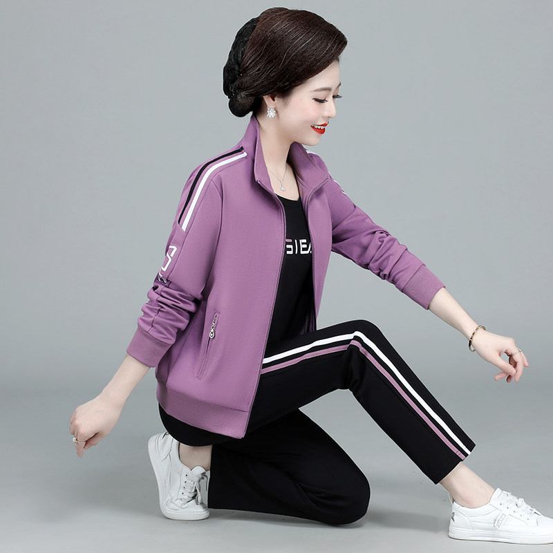 妈妈春装外套中年妇女大码洋气上衣中老年人休闲运动服套装女春秋