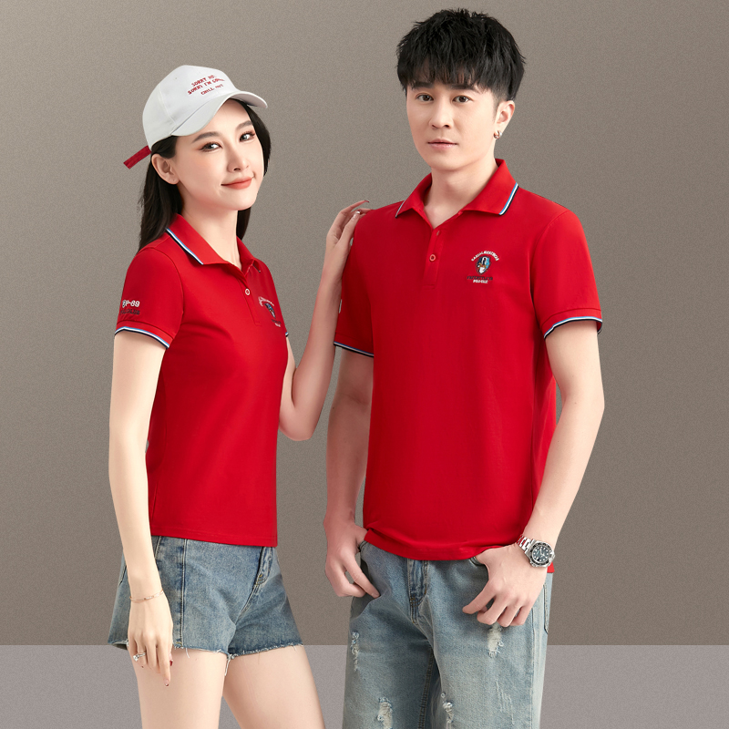 情侣装夏季中年男女同款红色运动polo衫2025新款洋气减龄短袖t恤