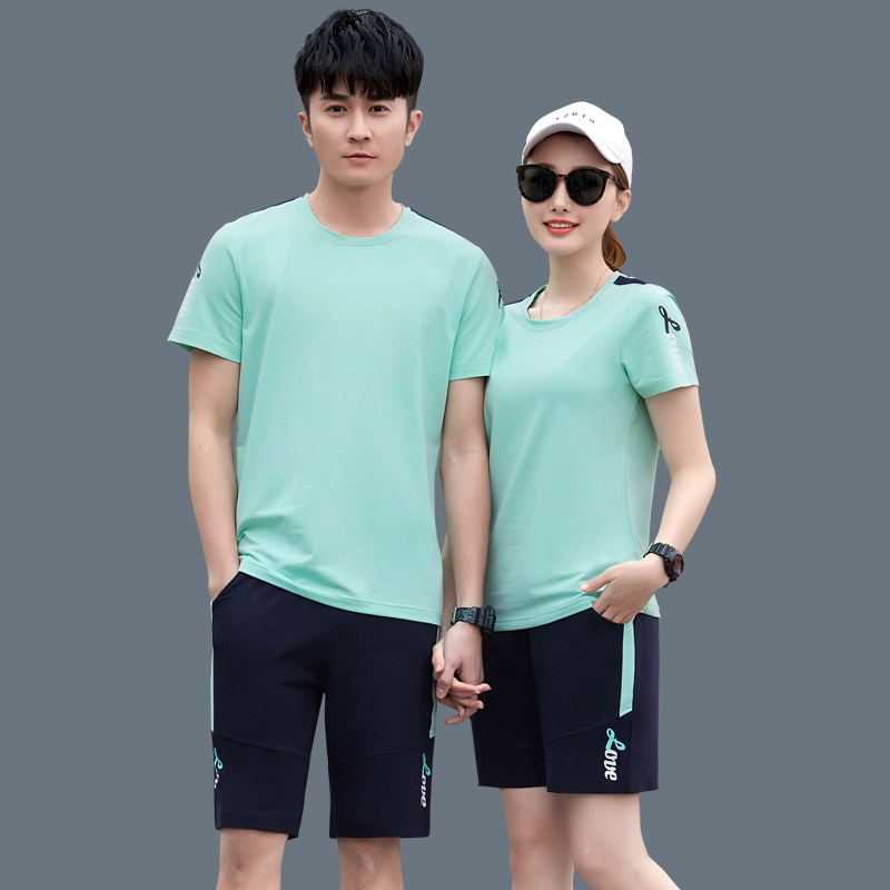 情侣装运动套装男女夏天短袖T恤一套2025夏季跑步服休闲套装