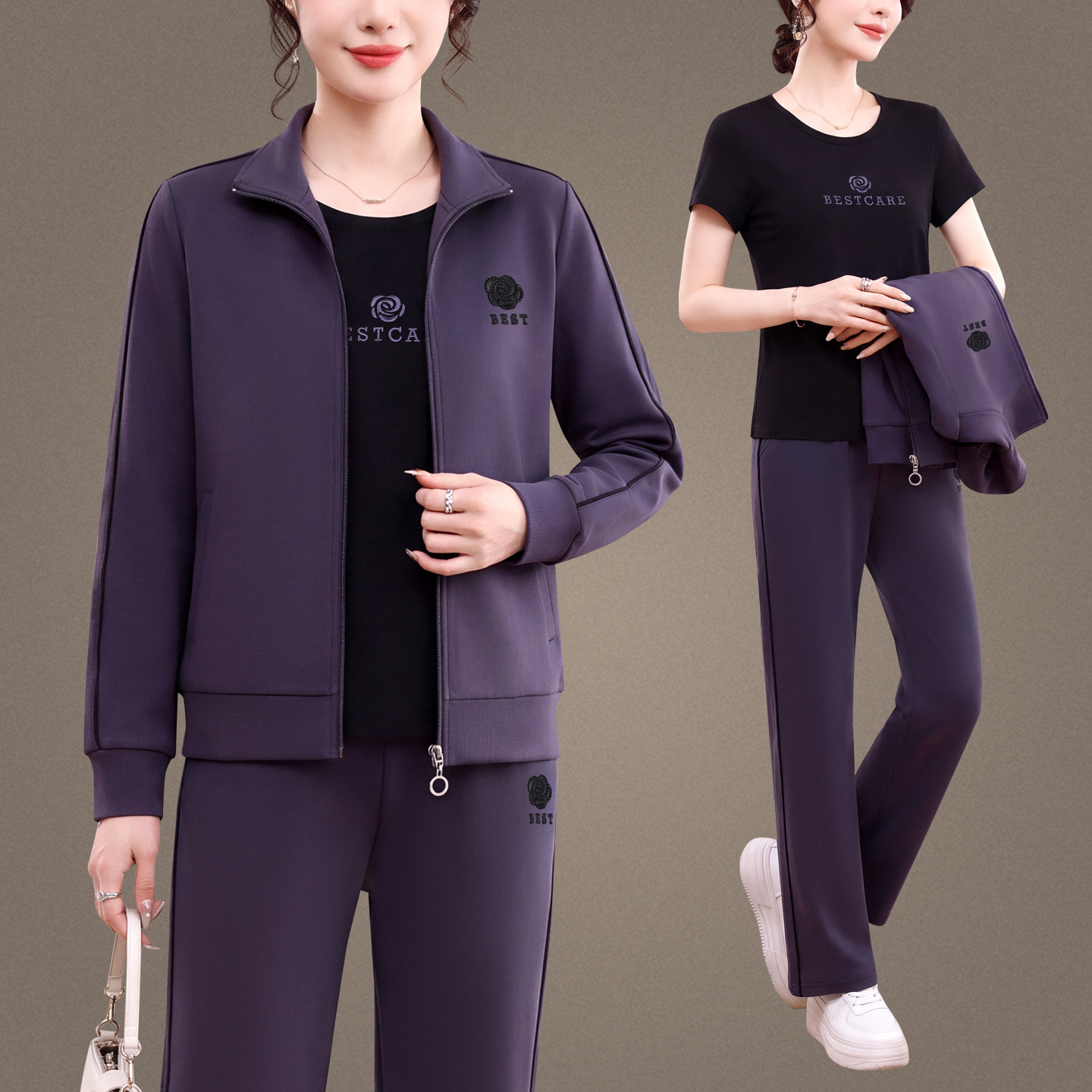 高端2026新款中老年妈妈运动服套装时尚女士春秋休闲减龄三件套