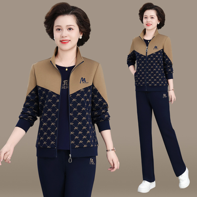 中老年运动服套装女春夏秋季2025新款中年洋气休闲卫衣妈妈三件套