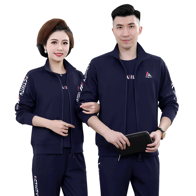 中年男女情侣运动套装三件套春秋