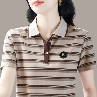 条纹短袖t恤女夏季新款Polo衫T恤