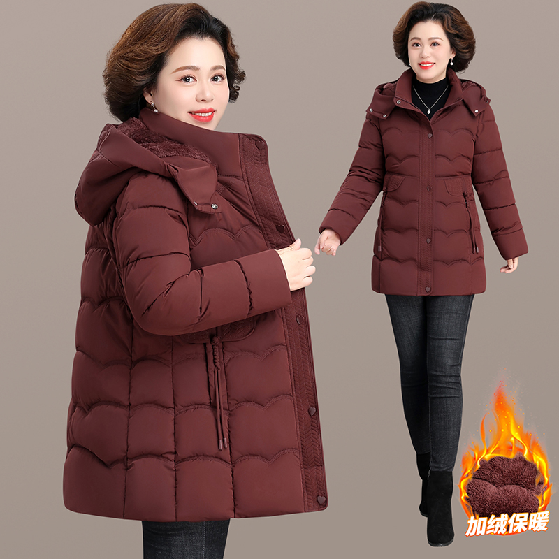 妈妈冬装棉服加厚羽绒棉袄中长款大衣新款洋气中老年人加绒外套女