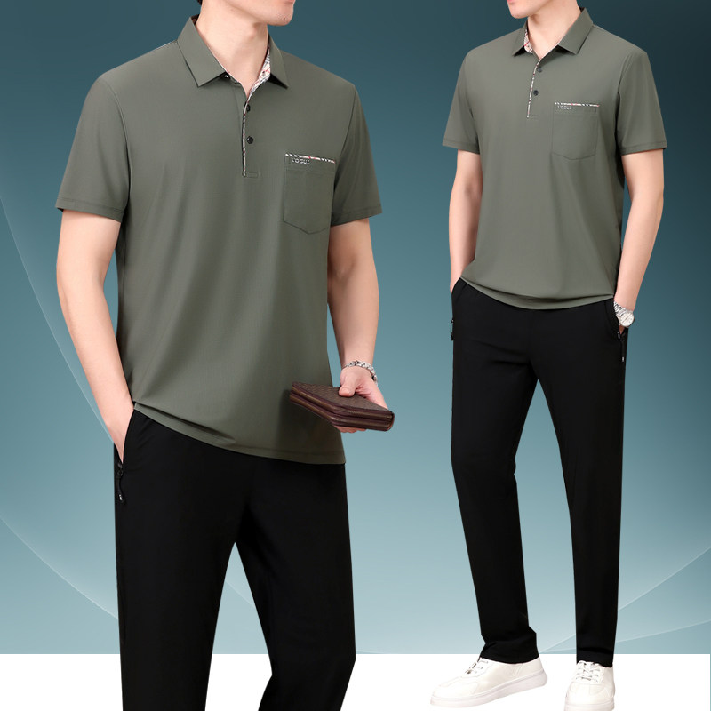 爸爸装夏装冰丝中年男士衣服男中老年运动2025夏季新款休闲套装