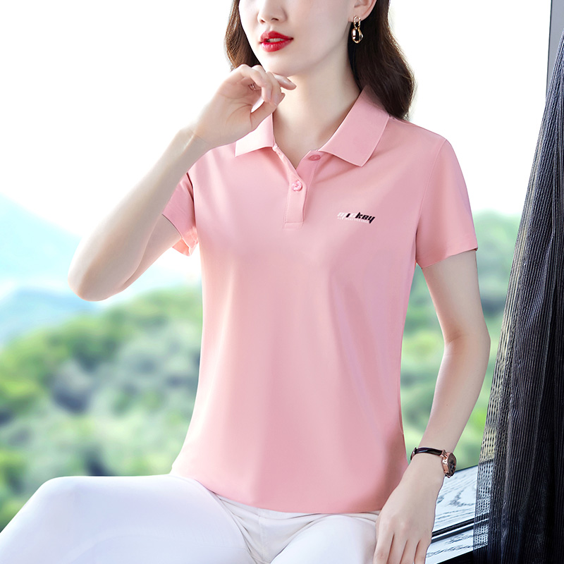 T恤女2023夏季新款宽松大码翻领短袖薄款冰丝女士针织polo衫