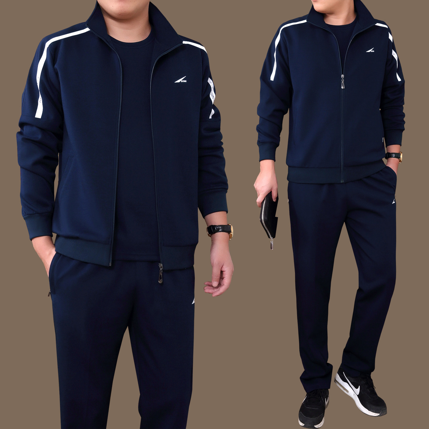品牌中老年运动套装男士春秋季新款爸爸秋装外套休闲运动服三件套