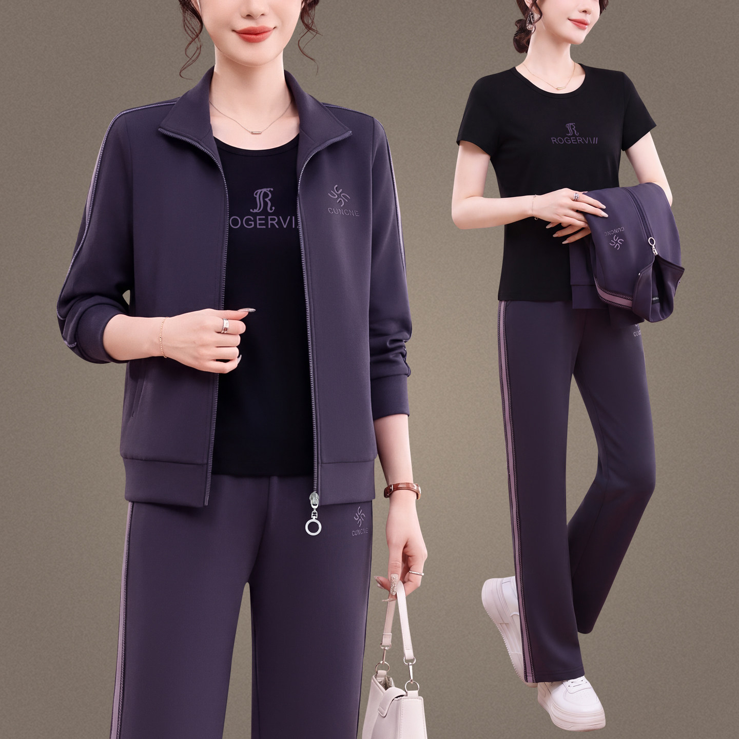 洋气妈妈今年流行的套装2026新款中老年女装春秋冬季运动服三件套