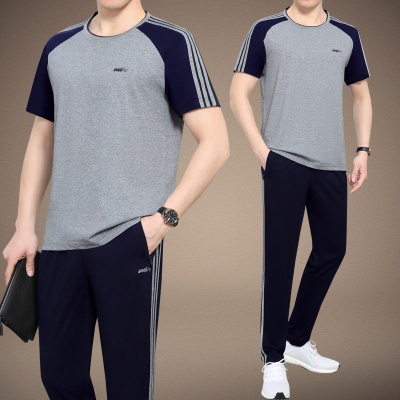 运动套装男夏季中老年短袖短裤休闲宽松运动服爸爸夏装大码两件套