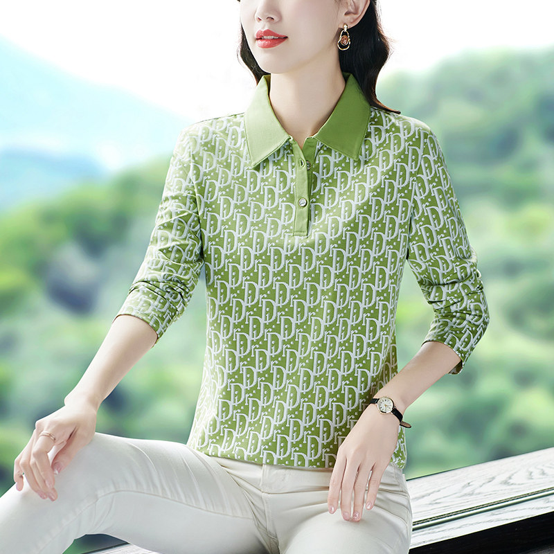 高端t恤女夏新款polo衫薄款长袖减龄中年妈妈宽松大码天丝上衣