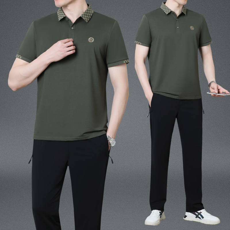 品牌爸爸夏装短袖长裤运动套装男士休闲宽松中老年夏季衣服高端